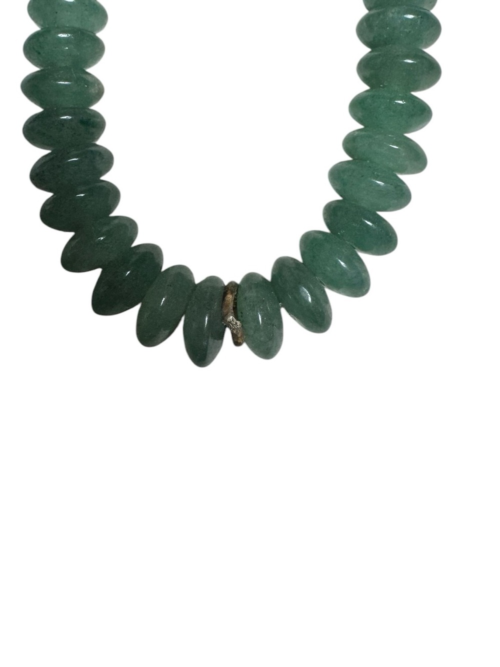 Vintage Jade-Tone Green Stone Beaded Necklace – Long Strand with Brass Spacers - Picture 13 of 13